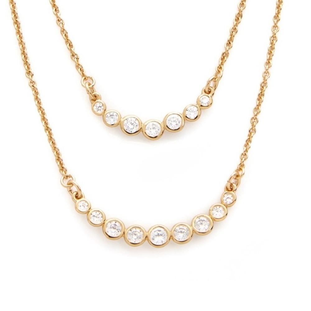 SALE⬇️ Kate Spade Dainty Double Strand Layered Curved Bar Crystal Gold Necklace